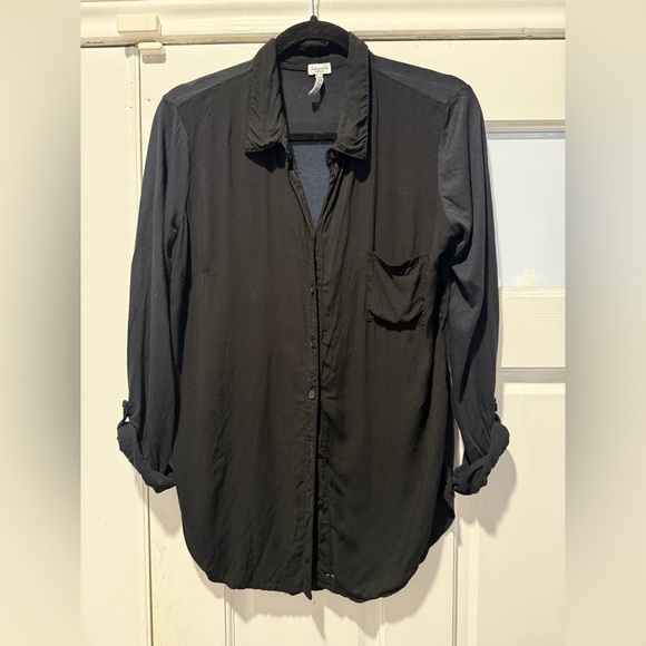 Splendid Black Button Down 3/4 Sleeve Blouse M - Picture 1 of 6